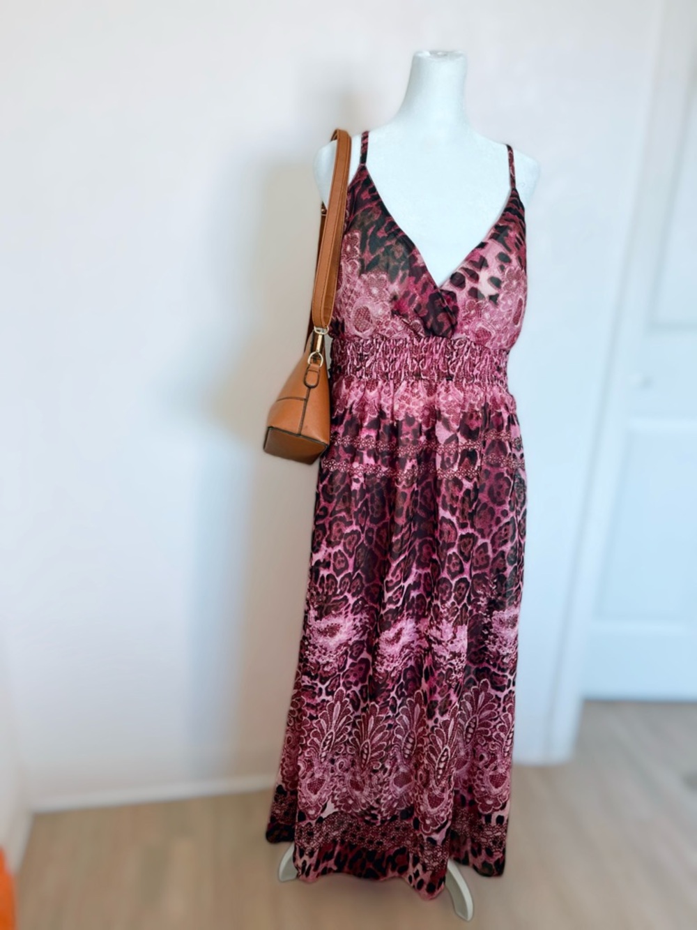Pink Apple Plus Size 2X Mixed Animal Paisley Print Smocked Maxi Dress